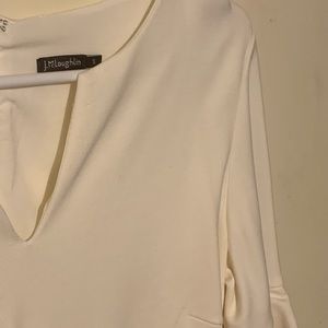 J. McLaughlin White Ruffle Sleeve V-Neck Dress